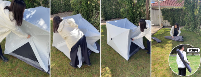 傘のように広げて閉じるだけで、簡単に設営＆撤収